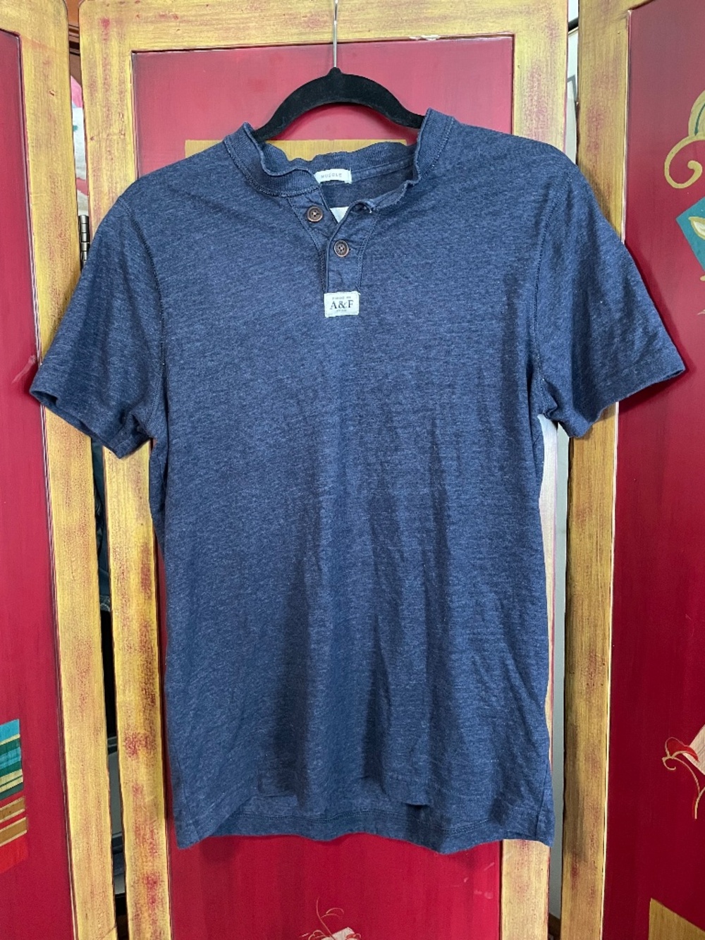 Vintage Y2K Abercrombie & Fitch Blue Navy SS Henley Shirt Mens M Muscle Logo